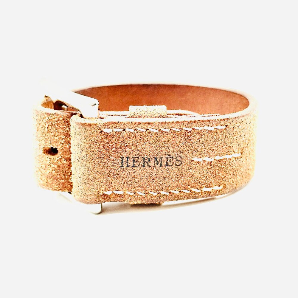 Hermès Suede Leather Bracelet Brown w/ Silver Buckle | Authentic Designer